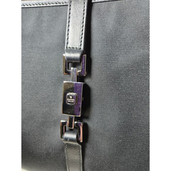 GUCCI Jackie Bardot Shoulder Bag Black Canvas Piston Lock VINTAGE - Picture 5 of 15